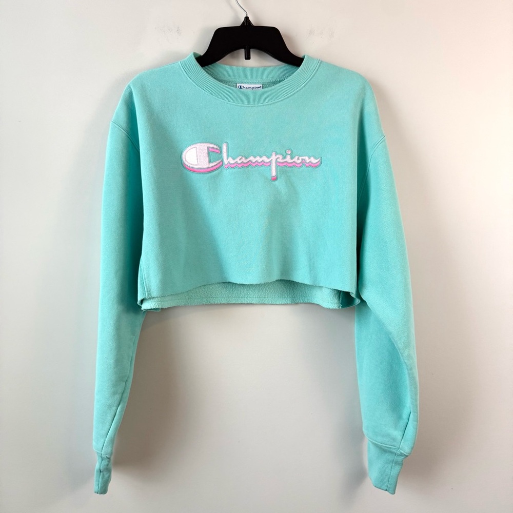 Champion Reverse Weave Cropped Sweatshirt Mint‎ Green Teal S - Picture 2 of 8